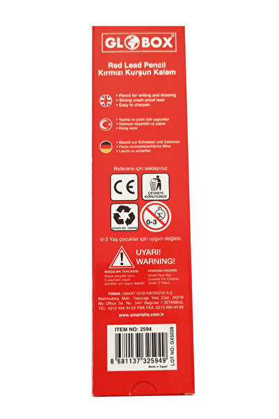 Modellino 12'li Kırmızı Kopya Kalemi Globox  Red Lead Pencil