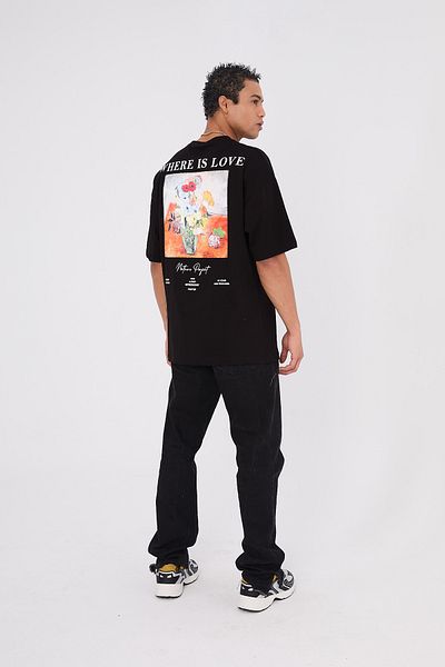 Saw Urbanity Vincent Van Gogh "Where Is Love" Painting Printed - Embroidered Back Printed Black Oversize T-Shirt