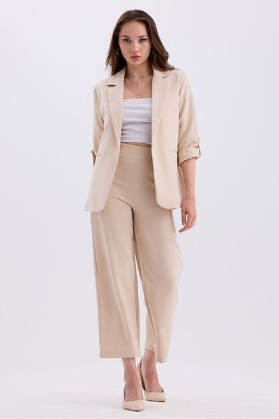 MD trend Striped Double Breasted Blazer and Trousers Set - Foldable Sleeves
