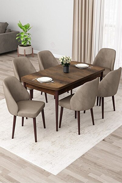 Canisa Orf Serisi 80x132 Açılabilir Barok Ahşap Desen Mutfak Masası Takımı Ve...