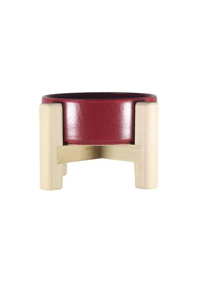 Yılmazel Ceramic Food Water Bowl - for Pets, Double Sided Wooden Legs