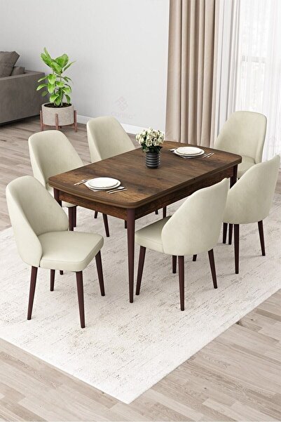 Canisa Orf Serisi 80x132 Açılabilir Barok Ahşap Desen Mutfak Masası Takımı Ve...