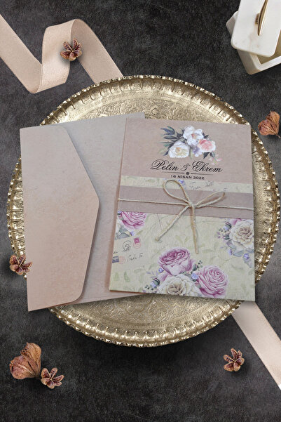 Cem Davetiye Düğün Nişan Nikah Kına Davetiyesi 991 (100 ADET) Baskı Dahil