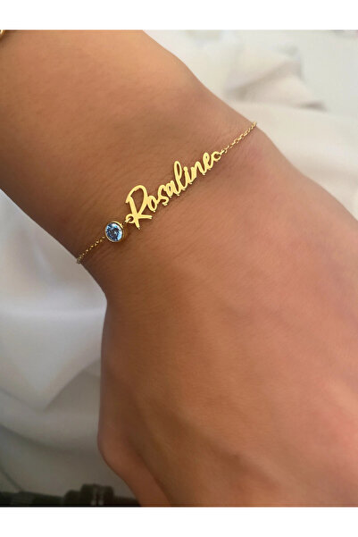 Glorria Kişiye Özel İsimli Doğum Taşlı Gümüş Bileklik