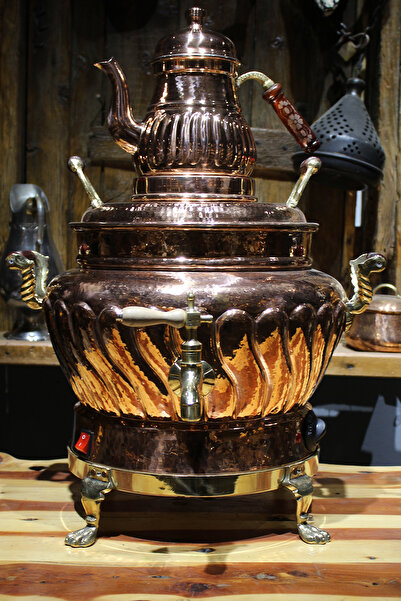 TURNA BAKIR Hünkar Yuvarlak Dilimli Elektrikli Semaver 3 No Kırmızı Turna5567-1