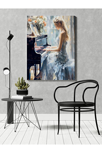 RUGSMODERN Kanvas Tablo Piyano Desenli Kadın Temalı Tablo