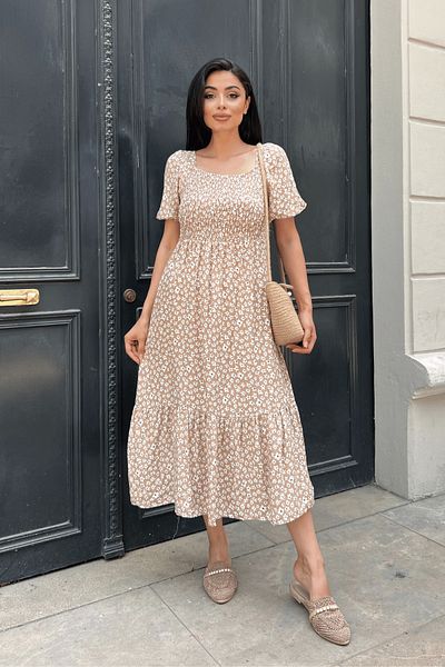 giyimmasalı Viscose Midi Dress - Chest Elastic, Fabric - CREAM