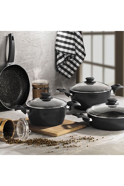 Aryıldız Black Bronx 7 Piece Cookware Set