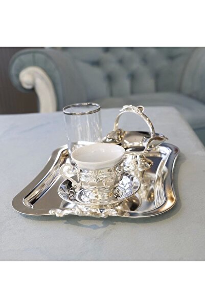 Bakır Concept Cup Set - Silver Plated, Embossed Corner Model