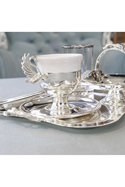 Bakır Concept Gümüş Kaplama Fincan Seti Kuğu Detaylı Model