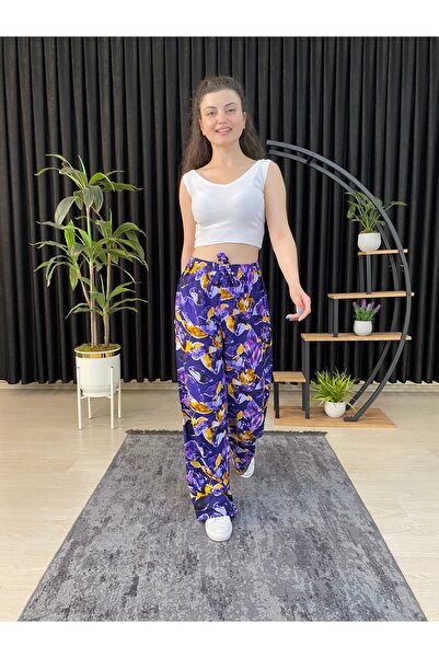 ESPOİRPLUS Жіночі штани з віскози з фіолетовим квітковим візерунком