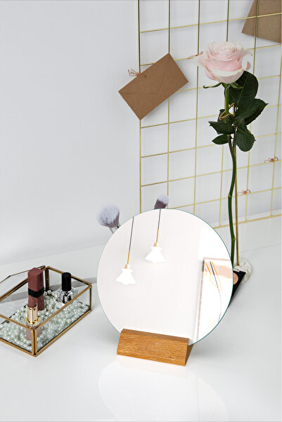 Decorita Masaüstü Makyaj Aynası | Ahşap Stantlı Ayna | Yuvarlak Ayna | 20cm x...