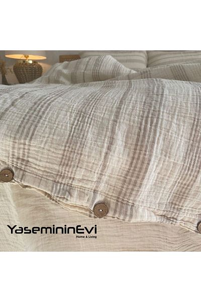 YASEMİNİNEVİ Σετ Παπλωματοθήκης Μονό Μουσελίνα/Μινκ ριγέ
