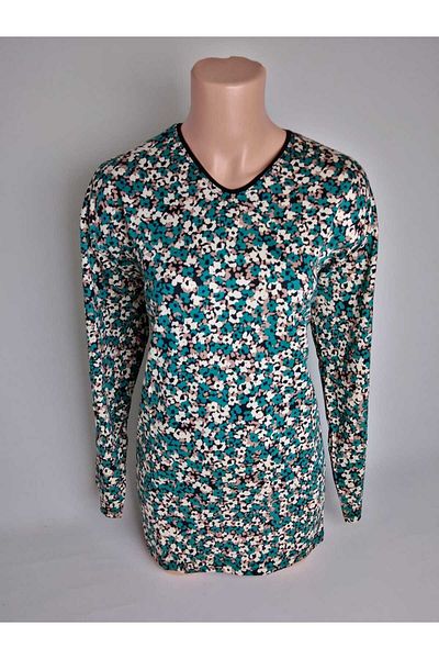 YAŞAR TRİKO Bluză tricou de vară din bumbac pieptănat, verde crem, cu decolteu în V, cu mâneci lungi - lycra din viscoză