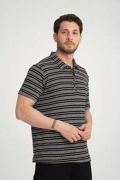 Rocqerx R-5834 Ριγέ πλεκτό T-Shirt - Γιακάς με μισό φερμουάρ