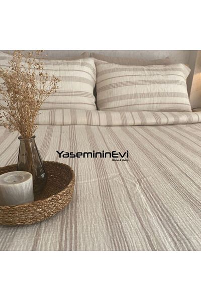 YASEMİNİNEVİ Σετ Παπλωματοθήκης Μονό Μουσελίνα/Μινκ ριγέ