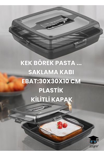 Yeşil Adım 30x30x10 cm Plastic Cake Pastry Pastry Storage Box - Locked Lid, Domestic Production