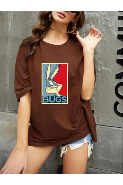 Evomind 1 μπλουζάκι για αγορές 5 και άνω στο καλάθι - Unisex Bugs Bunny Printed Oversize T-shirt