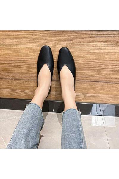 Herayakkabi Black Platinum Leather Women's Ballerinas