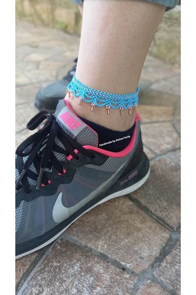 Atolye Ferda Bohemian Blue Sand Bead Knitted Anklet