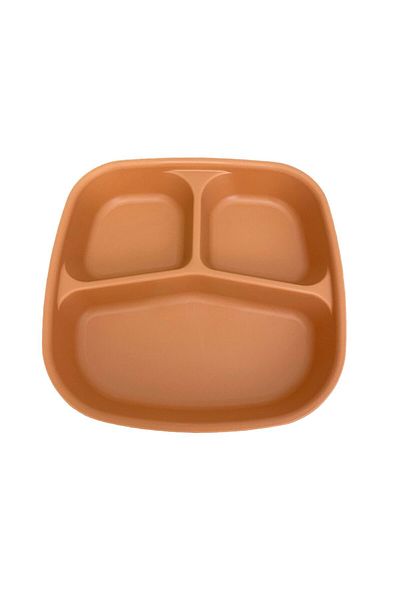HOLLYHOME Cinnamon Colored 3 Compartment Plastic Breakfast Plate - Picnic and Camping Cookie Food Serving, 21.5x23x3.5cm 1 Piece