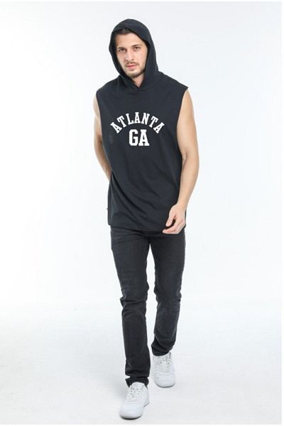 EFFRENATU Tricou unisex negru cu glugă fără mâneci Atlanta