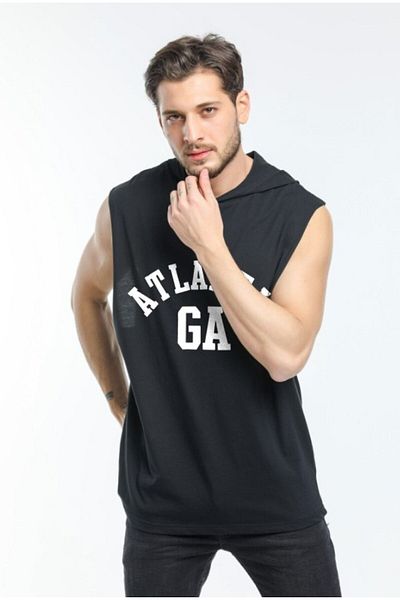 EFFRENATU Tricou unisex negru cu glugă fără mâneci Atlanta