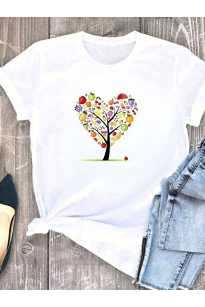 CLASSY.MODA تي شيرت نسائي من جيرسي واحد - تي شيرت أبيض مطبوع كبير الحجم بياقة...