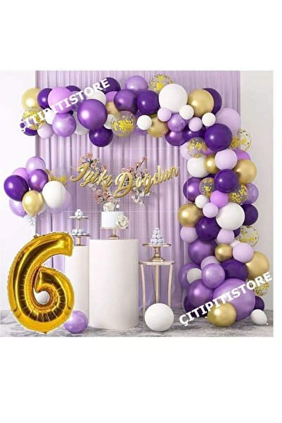 DÜVENCİ TİCARET Mor Lila Beyaz Gold Balon Zinciri Seti Gölge Mor Altın Balon ...