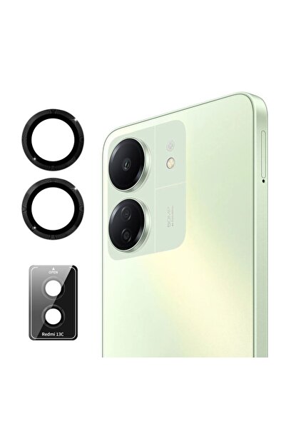 Rivor Xiaomi Redmi 13C Uyumlu Kamera Koruyucu Siyah Renk Alüminyum Çizilme Ön...