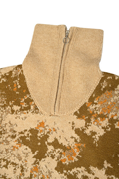 Dilvin 10467 Πουλόβερ με λαιμόκοψη με φερμουάρ σε μπεζ χρώμα