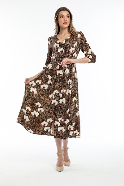 Pitti Women's Brown Floral Leopard Dress