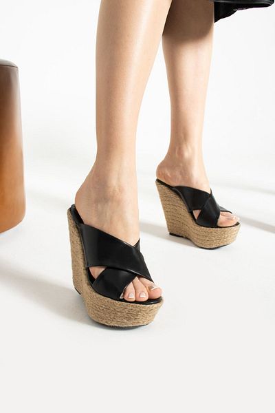 ZENNESHOES Sandale cu toc cu pană de paie pentru femei