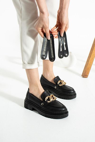 ZENNESHOES Pantofi de damă Kristen din piele neagră cu lanț