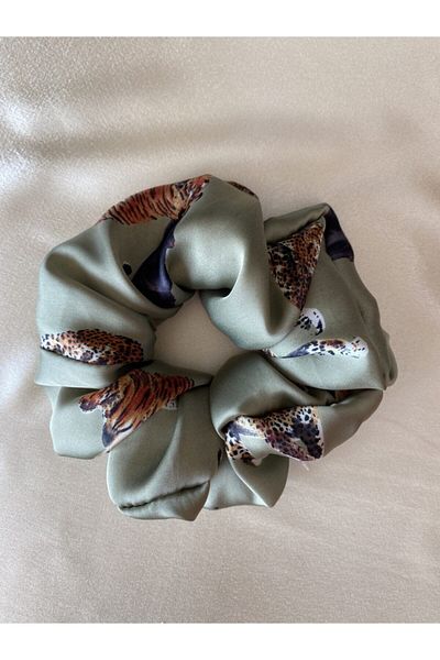 pistore Agrafă de păr din satin - Model leopard verde