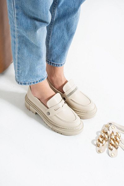 ZENNESHOES Pantofi mocasini cu lanț din piele bej Kristen