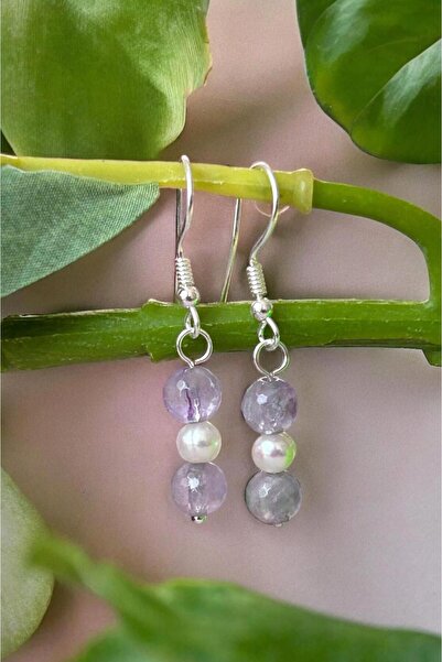 CRAZY TAKI TASARIM HAKİKİ LAVENDER AMETİST DOĞALTAŞ & KÜLTÜR İNCİSİ 925 AYAR GÜMÜŞ KÜPE