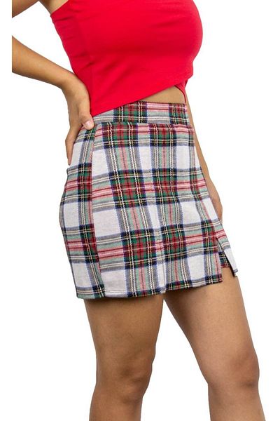 MaSoMi Women's Double Slit Plaid Shorts Skirt