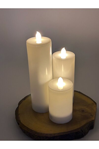 Led Mum 3 lü beyaz renk batom çap 6 cm boylar 20 cm 15 cm 10 cm
