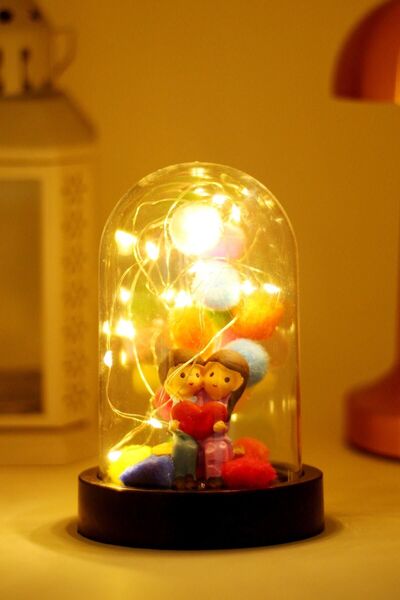 Telvesse 3 Modlu Led Işıklı Fanus Içinde Sevgili Çift Detaylı Sevgiliye Hediy...