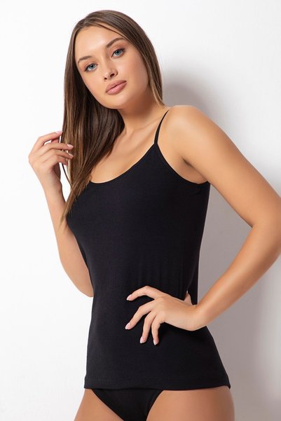 saac 100% Cotton Women's Black Combed Rib Straight Ribbed Thread Strap Athlete-205
