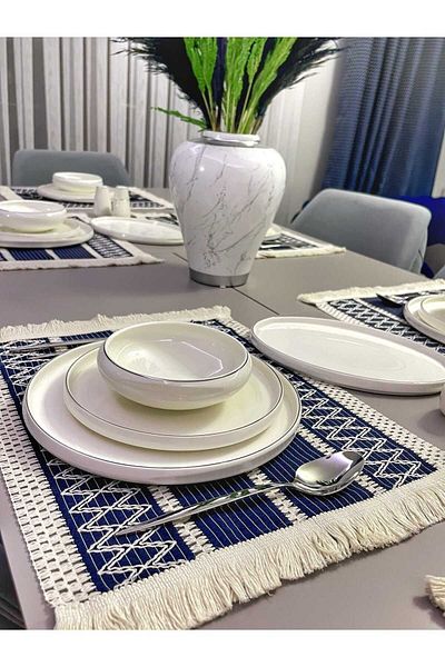 nonamino Bumbac Şal Motiv Dantela Tricotate Serviciu Set Farfurie 35x45 6 Bucuri