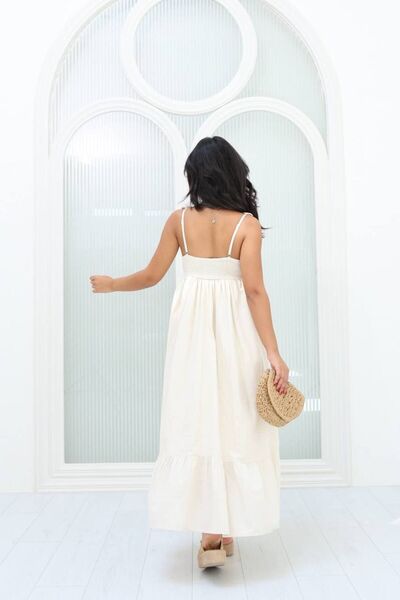 Lusin Γυναικείο μακρύ φόρεμα Stone Color - Μπροστινή επένδυση και κέντημα