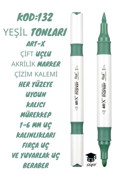SEYFİKİRTASİYE قلم رسم أكريليك مزدوج الأطراف من ART-X - سمك طرف 1-6 مم، قلم رسم لجميع الأسطح