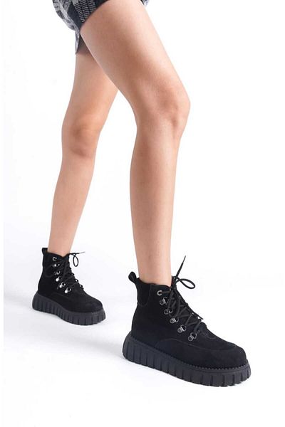 JVC WOMEN'S BLACK RING LACE-UP SUEDE BOOTS