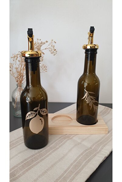 PITRAK 200Ml Special Design - Olive Oil and Lemon Oil Pot Set with Wooden Stand