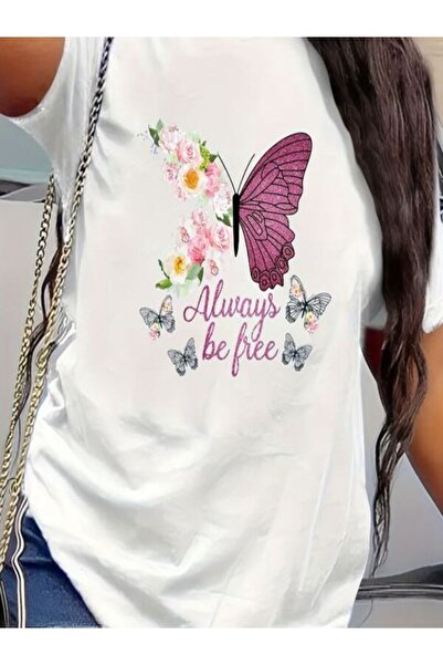 CLASSY.MODA Γυναικείο T-Shirt Single Jersey - Λευκό εμπριμέ μπλουζάκι με κοντό μανίκι με λαιμόκοψη