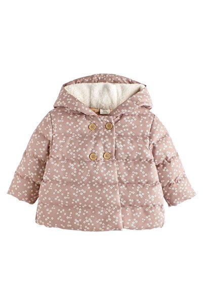 Next Baby Pink Floral Patterned Fleece Lined Waterproof Hooded Coat
