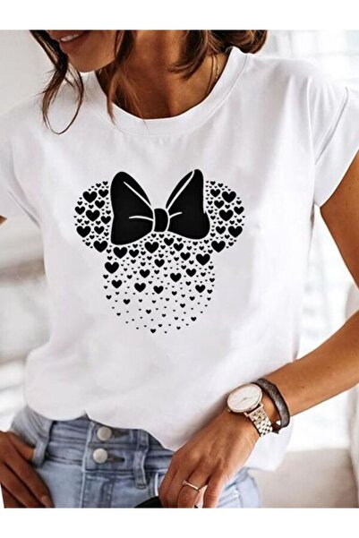 CLASSY.MODA تي شيرت نسائي من جيرسي واحد - تي شيرت أبيض مطبوع كبير الحجم بياقة...