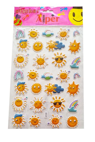 Modellino Autocolant cu relief Emoji de 30x17cm - Păsări cu fața zâmbitoare cu inimă, animale, steag, fructe și model de fluture